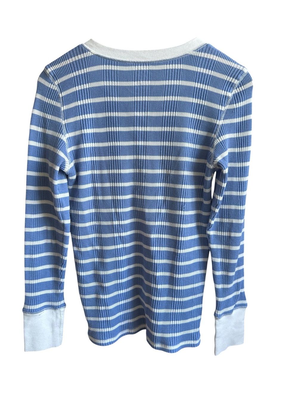 Aerie Henley Waffle Knit Striped Top Size M Blue White Snap Button Coastal - Picture 5 of 7